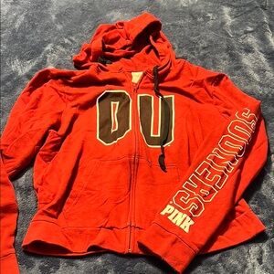 Victoria’s Secret Red PINK Hoodie with Bold Graphics “Sooners” “OU”